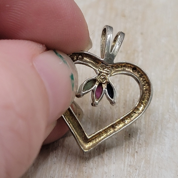 Sterling silver with Gold Vermeil Heart Stone Pendant - Picture 7 of 8